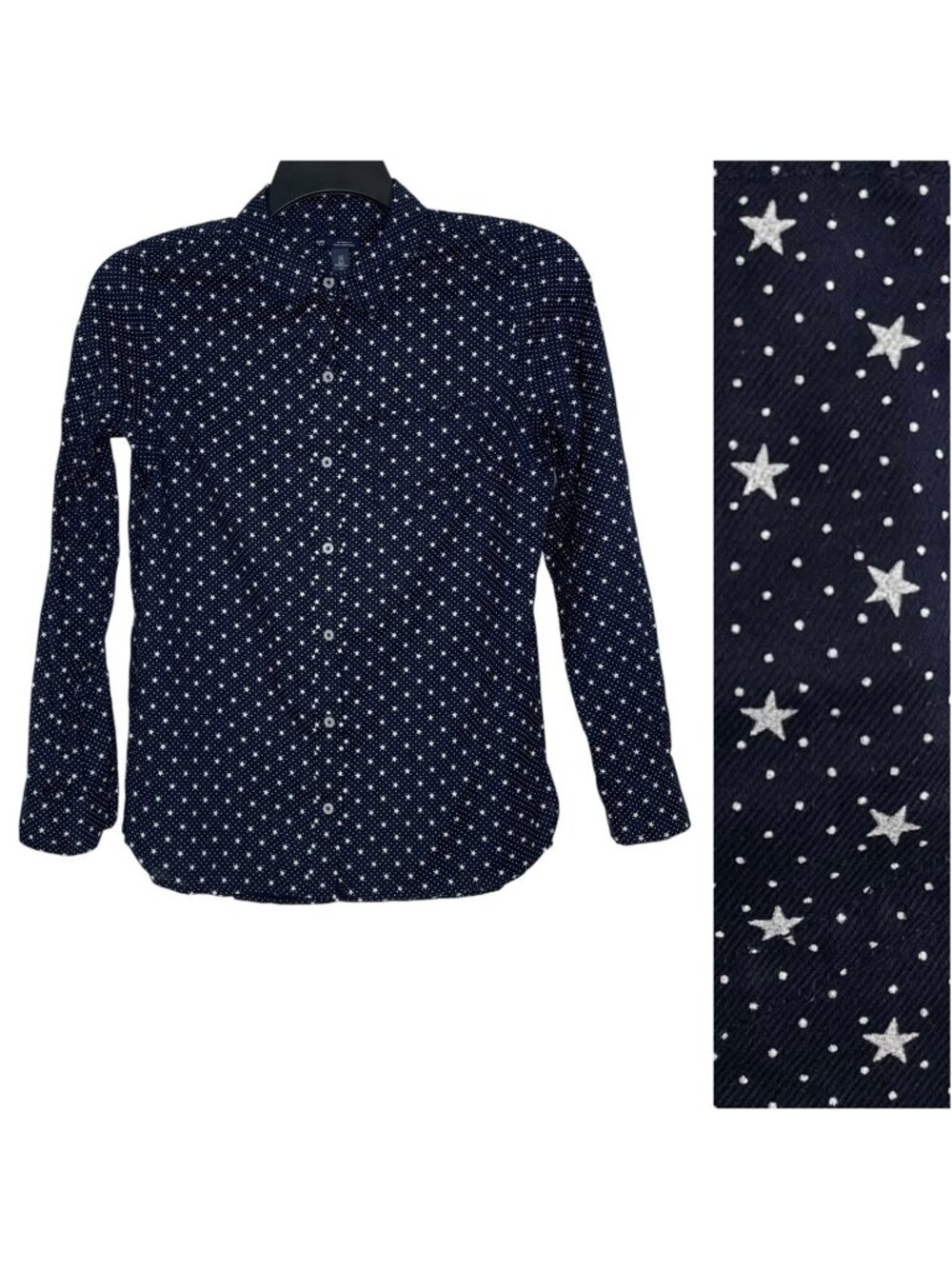 Gap Womens Boyfriend Shirt Size Small Long Sleeve Button Up Star Print Navy Blue